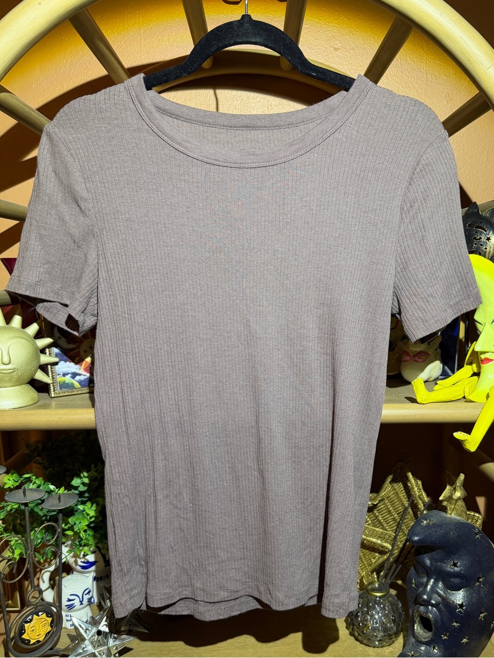a new day Short Sleeve Ribbed Tee - Mauve Taupe